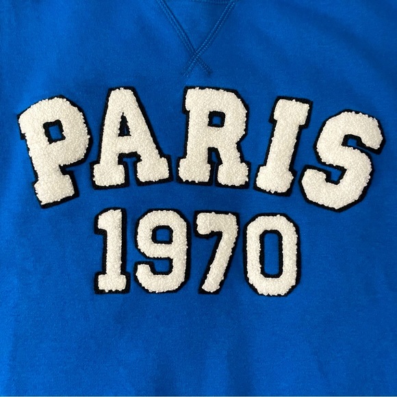 NWT H&M Blue Paris Sweatshirt with Sherpa Letters - Picture 8 of 13